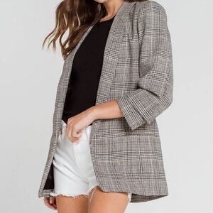 RACHEL ZOE: Glen Houndstooth Classic Plaid Lapel Blazer